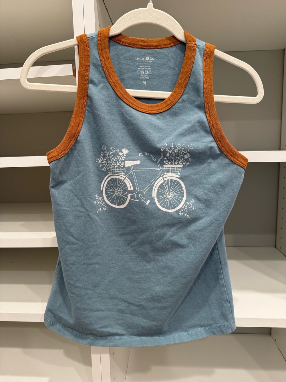 Natural Life Cotton Blend,Bicycle Print, Blue Boho Tank Top, Size M